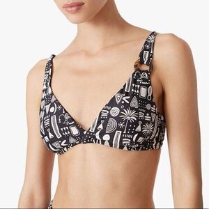 New Onia Claire Geo Bikini Top Large Black White Tribal Print Beach Swimsuit